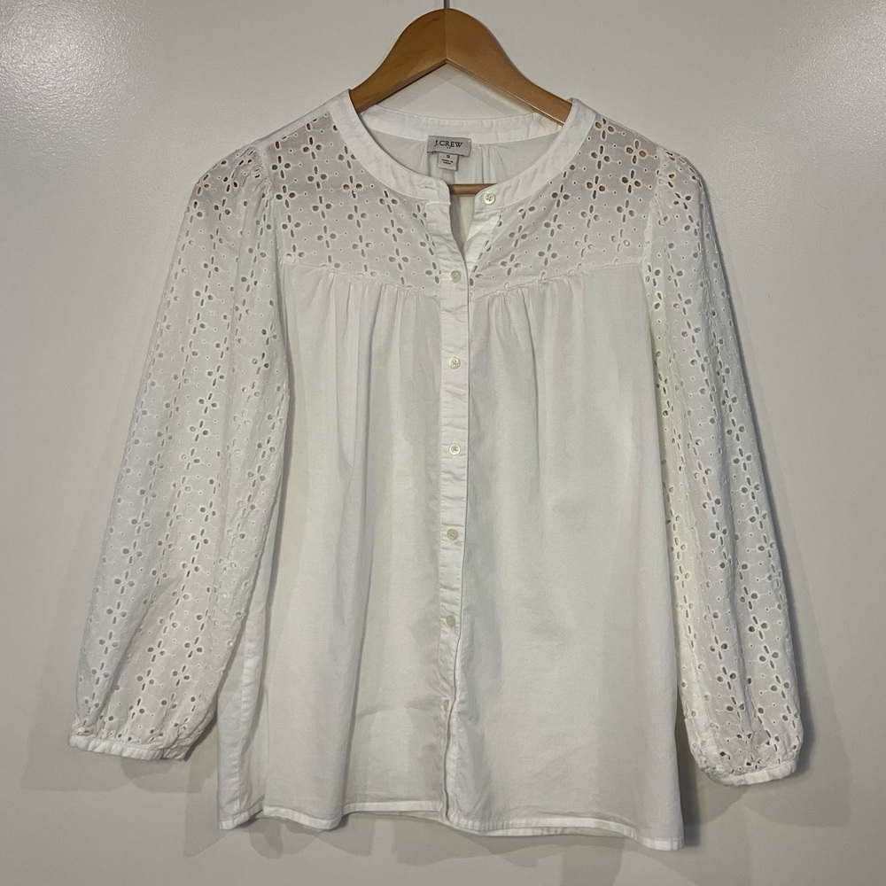 J.Crew Floral Eyelet Button Front Top